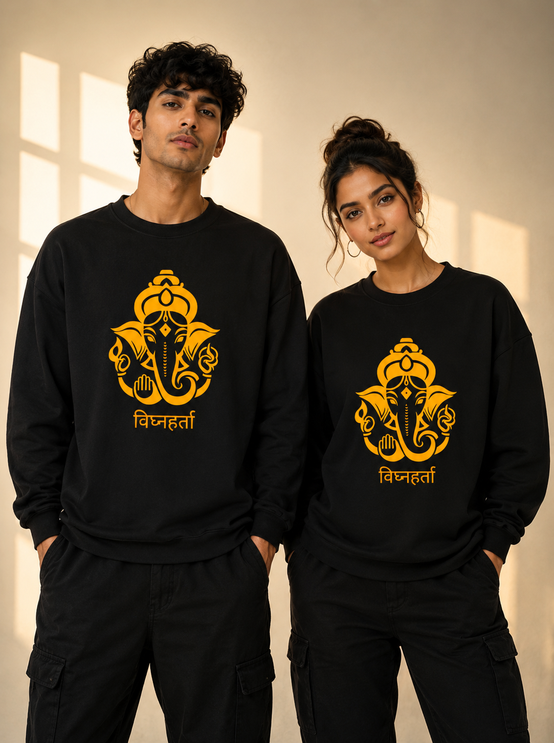 Unisex Oversized Ganesha Line-Art Heavyweight Sweatshirt