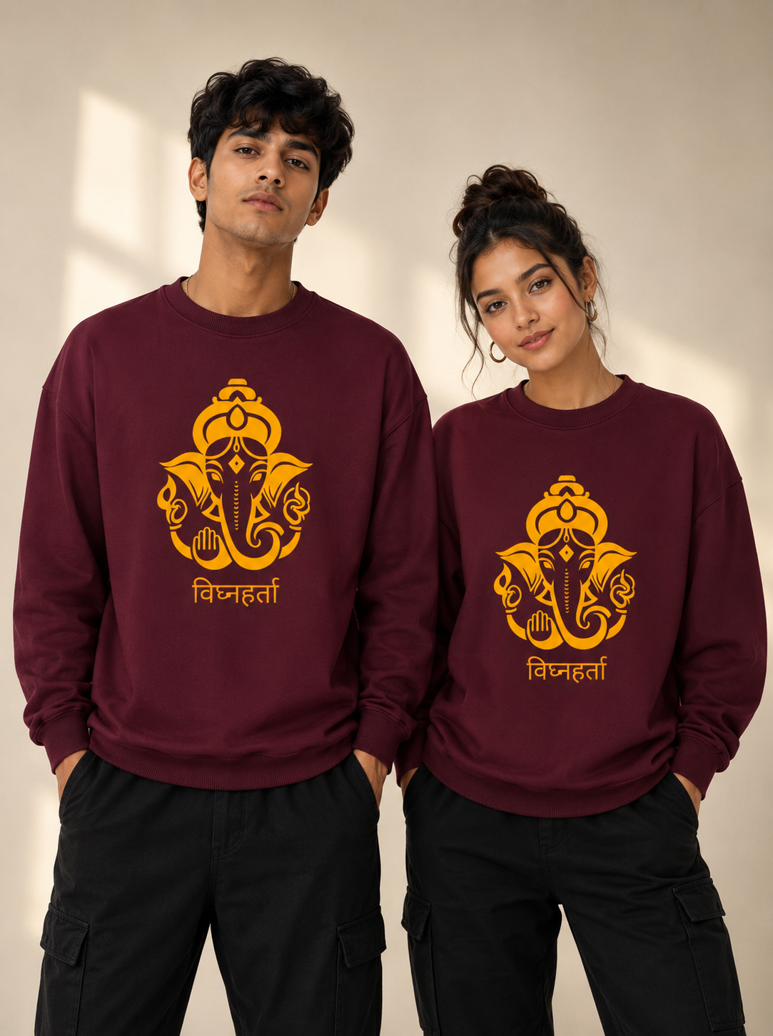 Unisex Oversized Ganesha Line-Art Heavyweight Sweatshirt