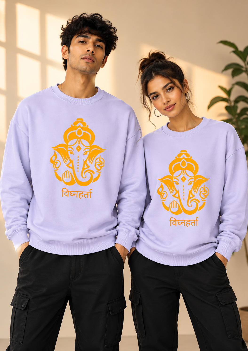Unisex Oversized Ganesha Line-Art Heavyweight Sweatshirt