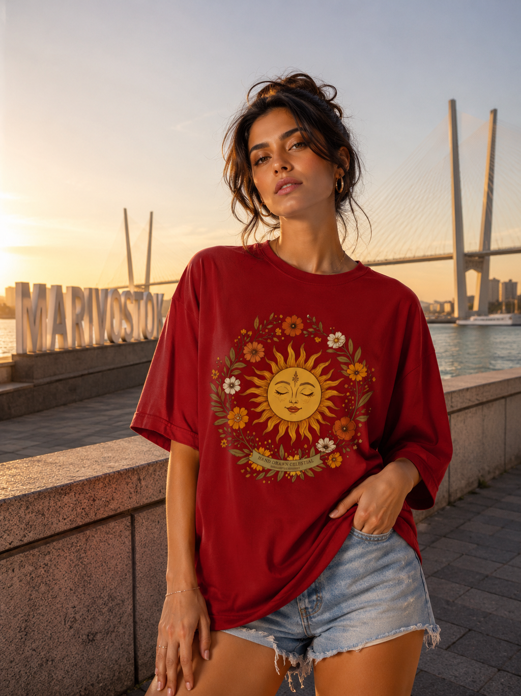 Celestial Bloom Oversized T-Shirt for Women
