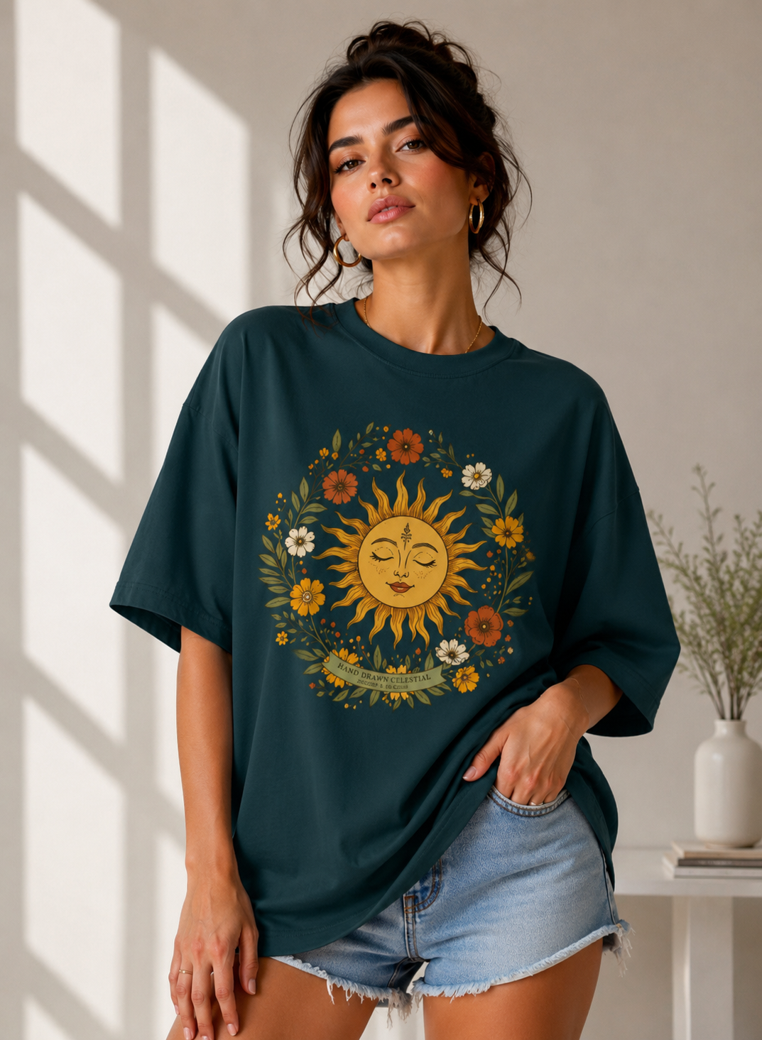 Celestial Bloom Oversized T-Shirt for Women