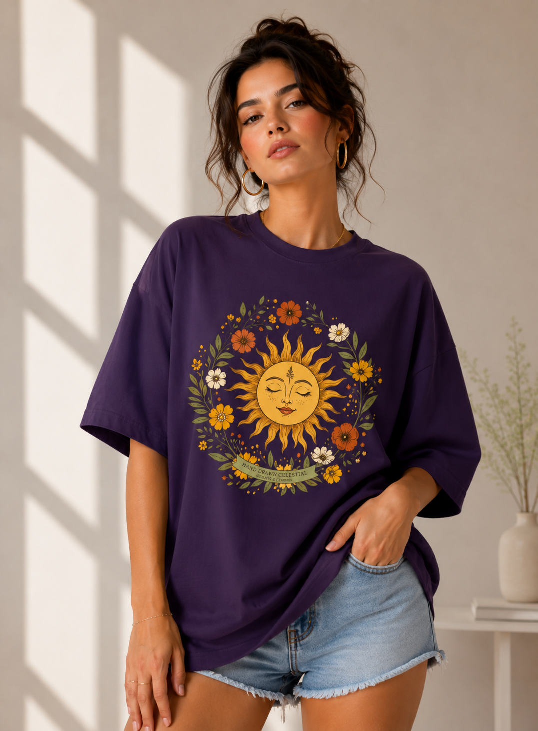 Celestial Bloom Oversized T-Shirt for Women