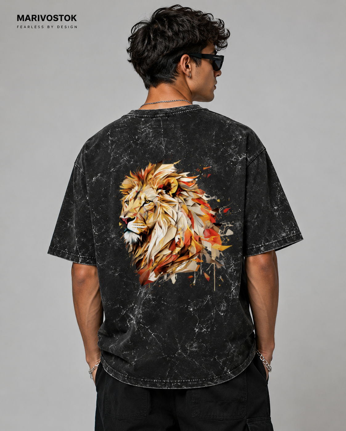 Prism Monarch" Acid Wash Drop Shoulder T-Shirt