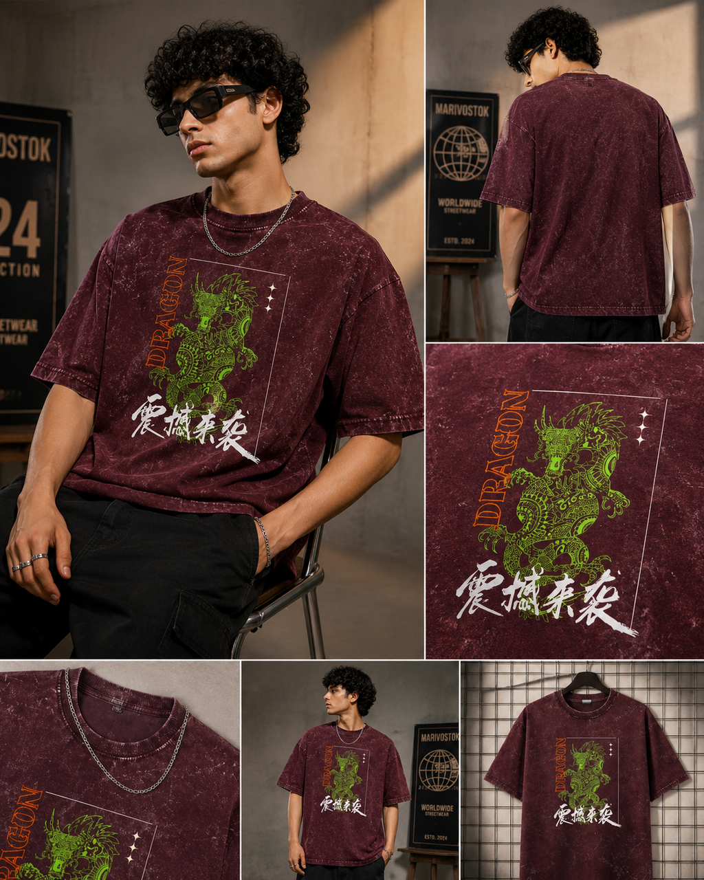 Maroon Dragon Graphic Oversized T-Shirt | Premium Cotton Tee for Men